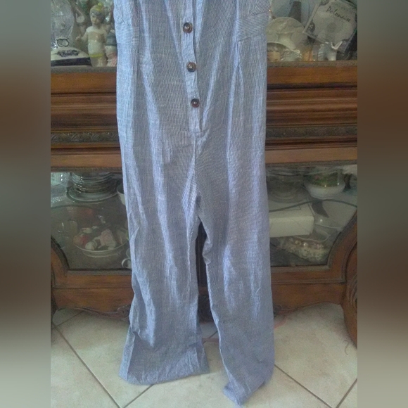 BNWOT PIN STRIPED OVERALLS BY JAPNA SZ.L COTTON BUTTONS FRONT - Picture 9 of 9